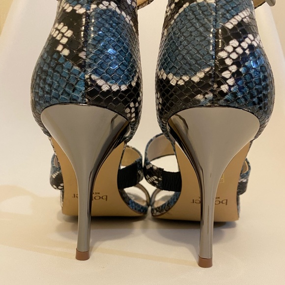 Botkier Lorri Ankle Strap Sandal In Blue Snake Print Leather Size 9 - Picture 9 of 11